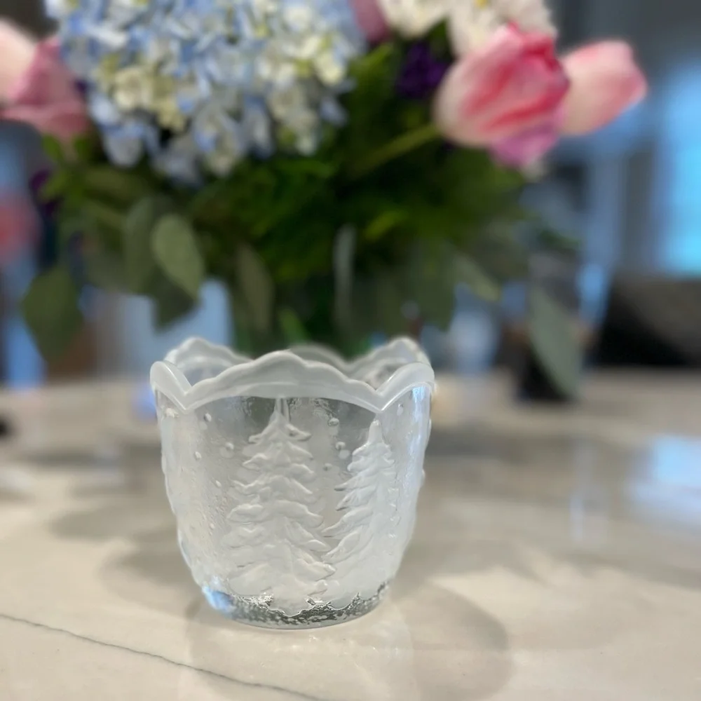 Crystal snow village decor votive holder or candy holder